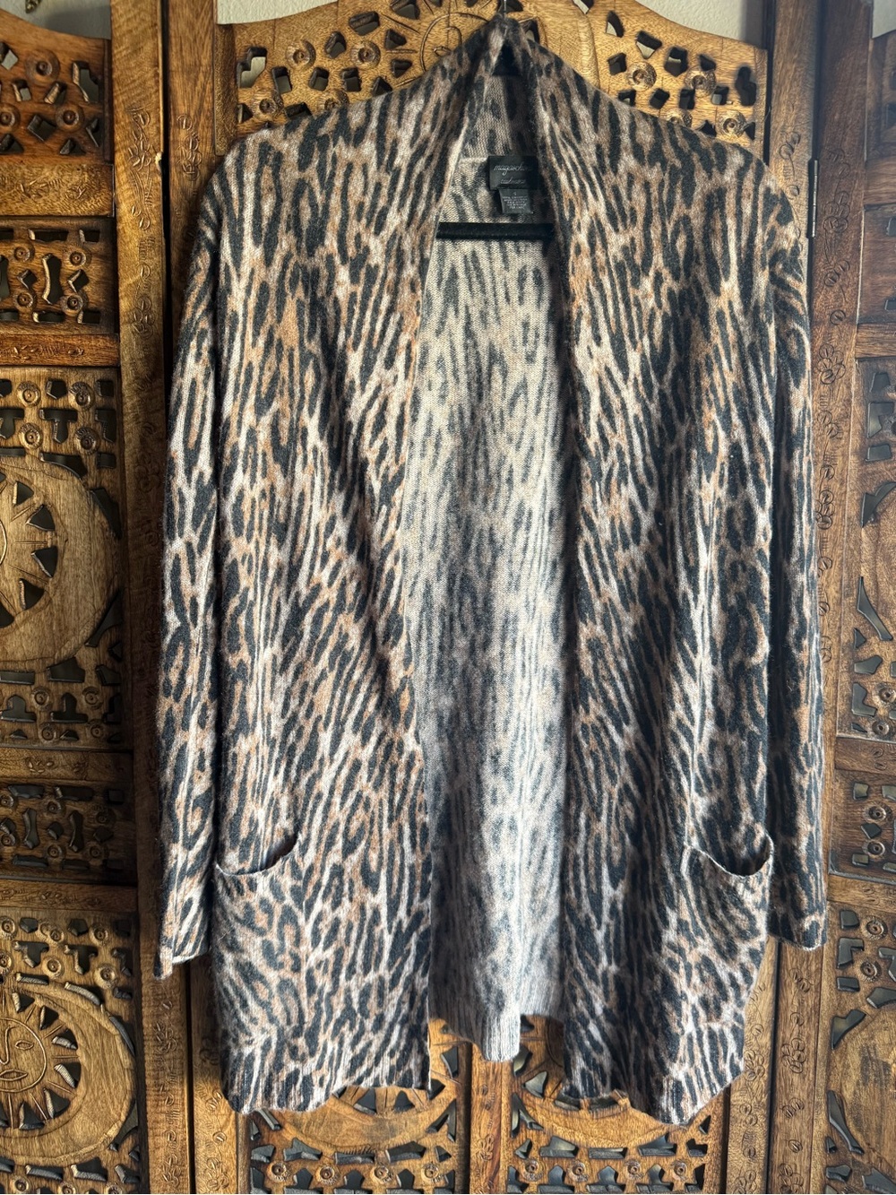 Magaschoni 100% Cashmere Leopard Open Front Cardigan S